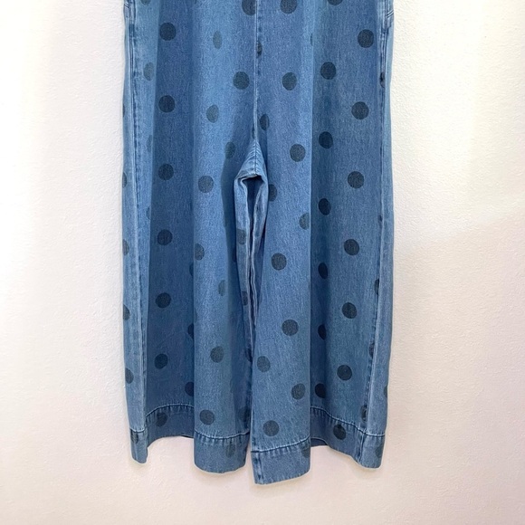 Anthropologie Porridge Chambray Polka Dot Wide Leg Jumpsuit Denim Light XS - Picture 11 of 13